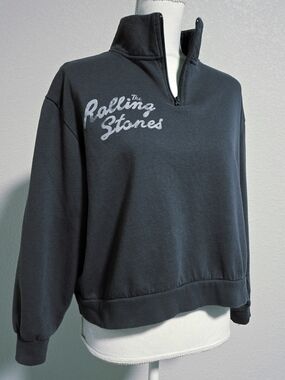 Retro The Rolling Stones Gray Quarter-Zip Pullover Women's L